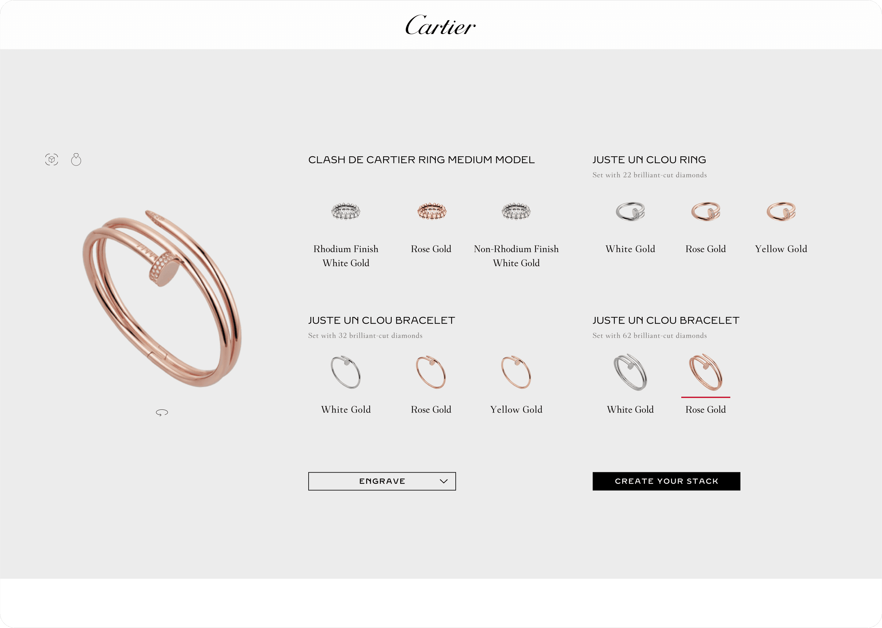 Cartier 3D configurator webpage mockup