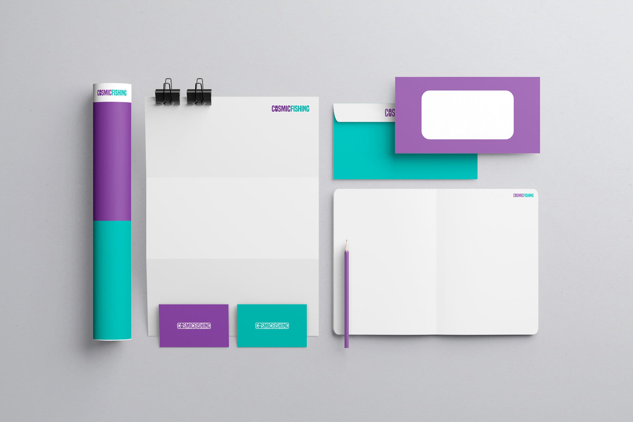 Cosmic Fishing Theatre branding mockup