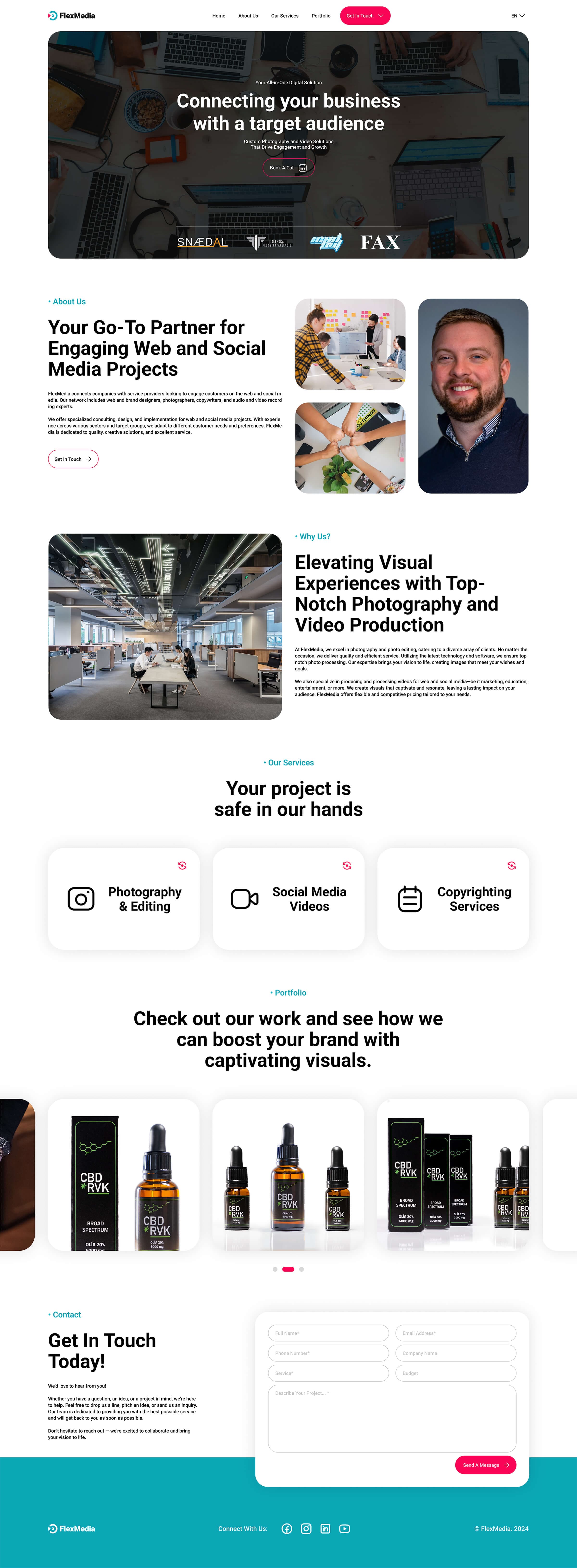 Flex Media website home page desktop screenshot