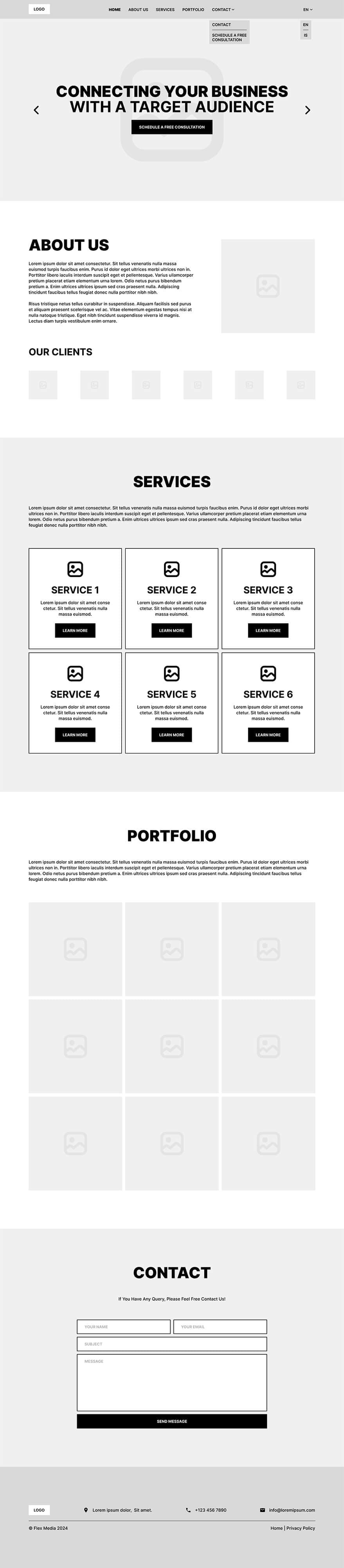Flex Media website wireframe