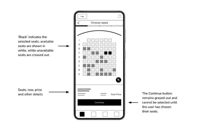 Digital wireframe — seat picker